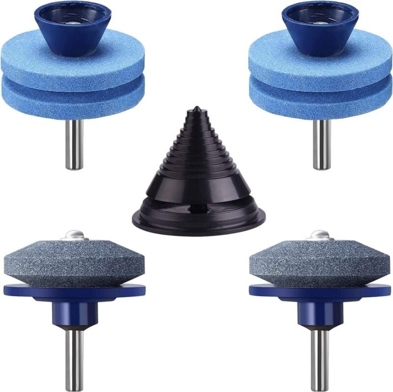 4-teiliger Rasenmähermesserschärfer, doppellagiger Rasenmähermesserschärfer aus Aluminiumoxid, kompatibel mit allen Bohr...