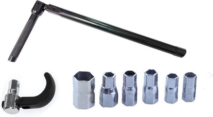 Thumbnail - Wasserhahnschlüssel, 9 bis 17 mm, Klempner-Steckschlüssel aus Karbonstahl mit 6 Stecknüssen und 1 Spannzange, für enge S...