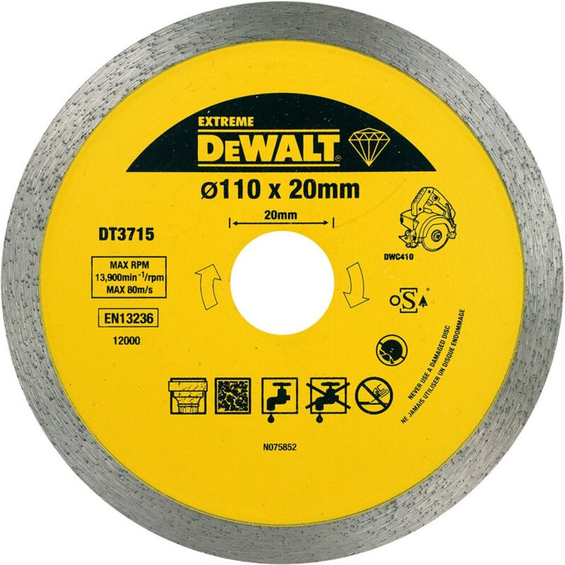 Zubehör - Diamanttrennscheibe Marmor, Porzellan und Granit 110x20 mm DT3715 - Dewalt