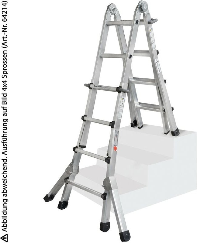 Iller Teleskopleiter, beidseitig begehbar mit Dreiecksausleger, 4x6 Sprossen und 7,10m AH