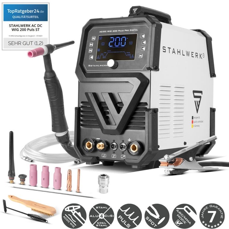 Schutzgas Schweißgerät ac/dc wig 200 Puls Pro Digital Spot 200 a - Stahlwerk