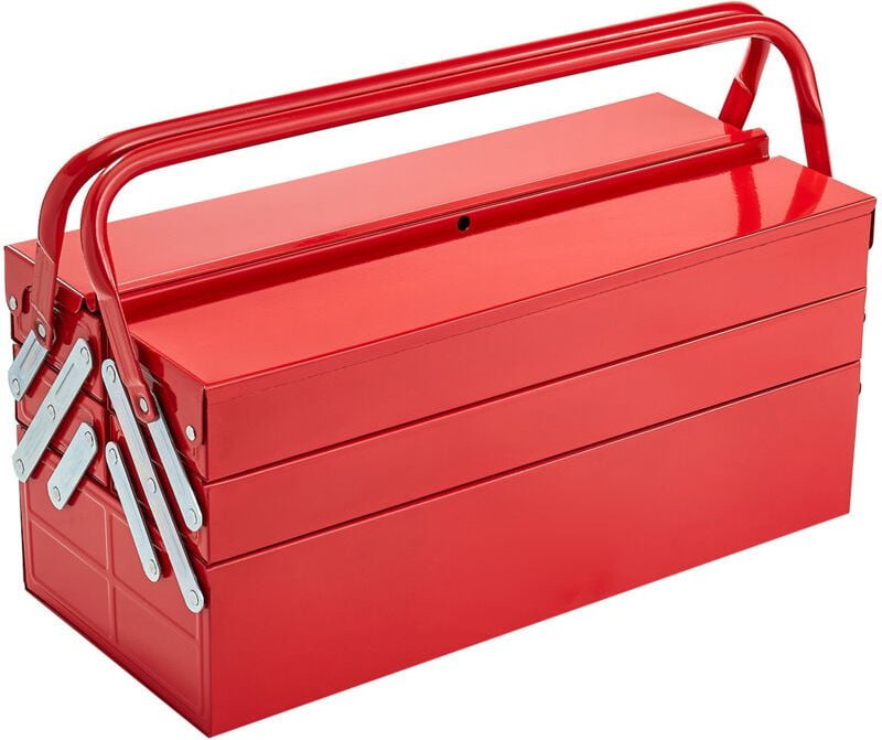 Mophorn 18-Zoll-Werkzeugkasten aus Metall, tragbare Klapptruhe mit 3 Ebenen und 5 Fächern, pulverbeschichteter Stahl, mi...
