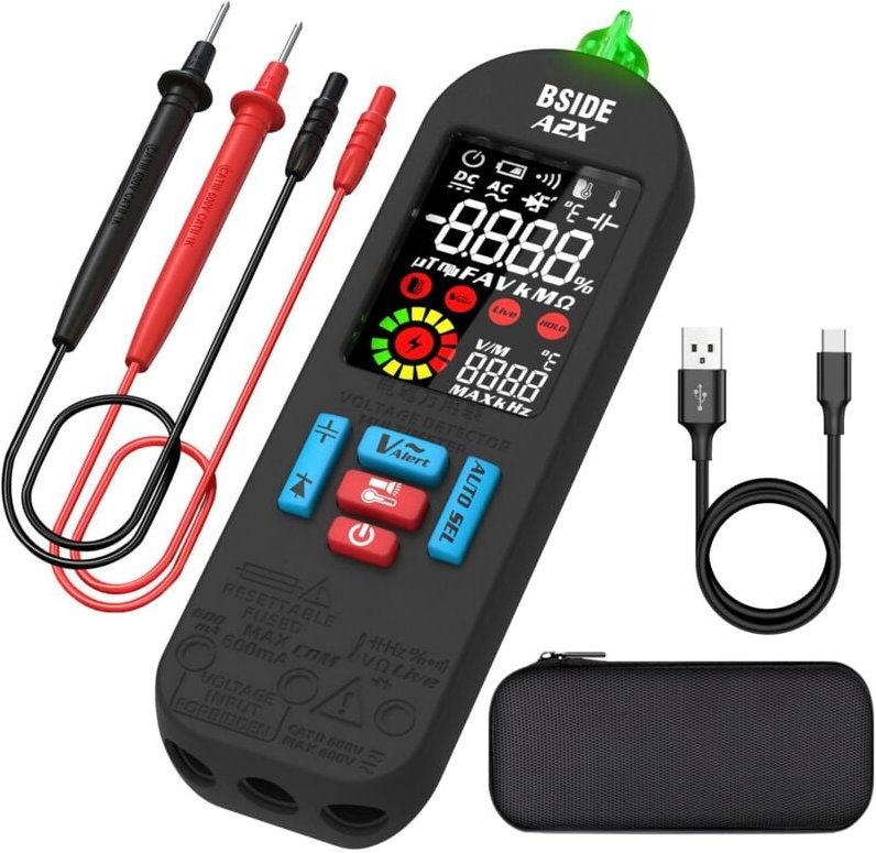 A2X Wiederaufladbares intelligentes Digitalmultimeter, Mini-Elektrikertester mit Farb-LCD, VFC-Kapazitätsamperemeter, be...