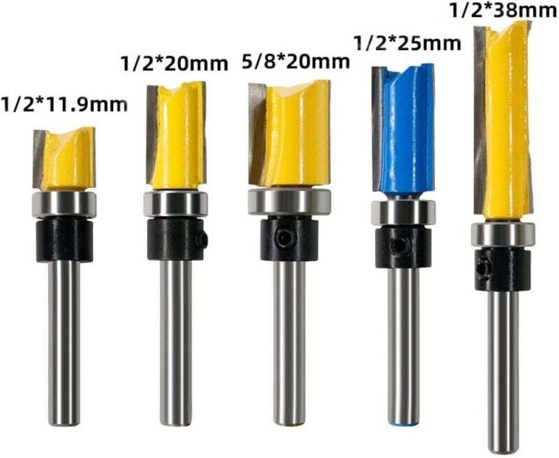 Lot De 5 Fraises Droites Double Tige 6 35 Mm Outils De Fraisage À Roulement Pour Bois