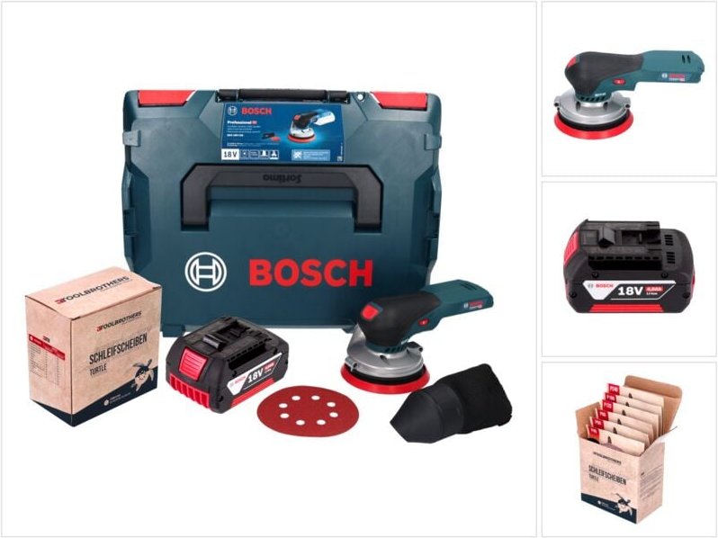 Bosch GEX 18V-125 Professional Akku Exzenterschleifer 18 V 125 mm Brushless + 1x Akku 4,0 Ah + 1x Toolbrothers TURTLE Sc...