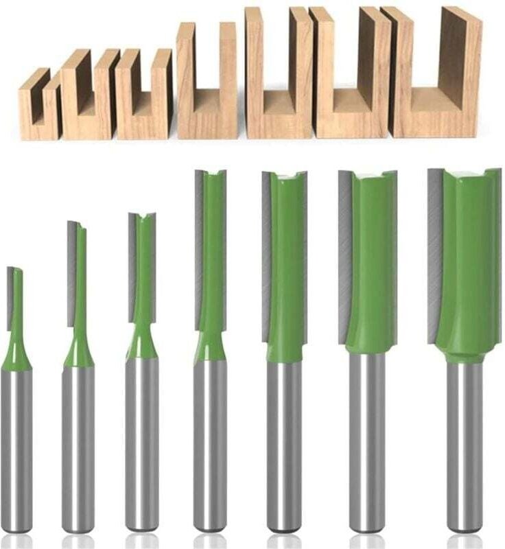 1/4"/6,35 mm Nutfräser, 7-teiliges Set mit Nutfräsern, geraden Schneidkanten und geraden Backen, geeignet für die Holzbe...