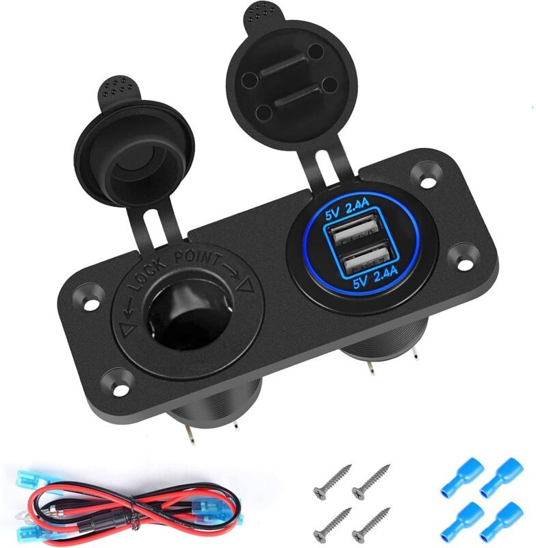 Kfz-Ladegerät-Schalttafel mit dualer USB-Ladefunktion, LED-Voltmeter, Ein-/Ausschalter und Zigarettenanzünderbuchse für ...