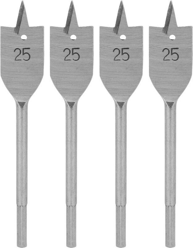 Set mit 4 Flachbohrern für Holz, Kohlenstoffstahl, Holzbearbeitungsbohrer, 25 mm Ersatz, Profi-Zubehör