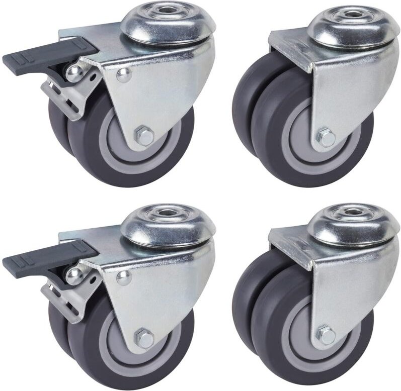 Dörner + Helmer TPE Doppel-Lenkrollen Set für Möbel & Baustoffe mit Kugellager, Fadenschutz, 300 kg Traglast, Werkstatt ...