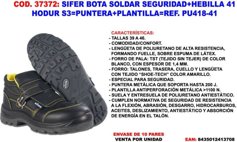 Sifer Safety Welding Boots Buckle 41 hodur S3 punt Plant pu 418