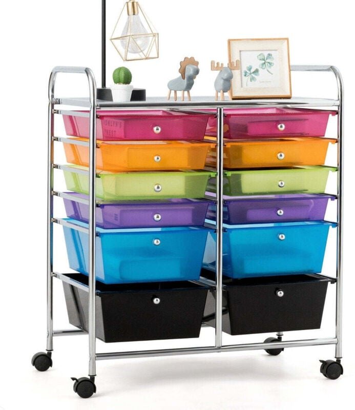 Rollwagen metallgestell rollcontainer 12 schubladen badrollwagen mit bremsen beistellwagen rollbar bunt