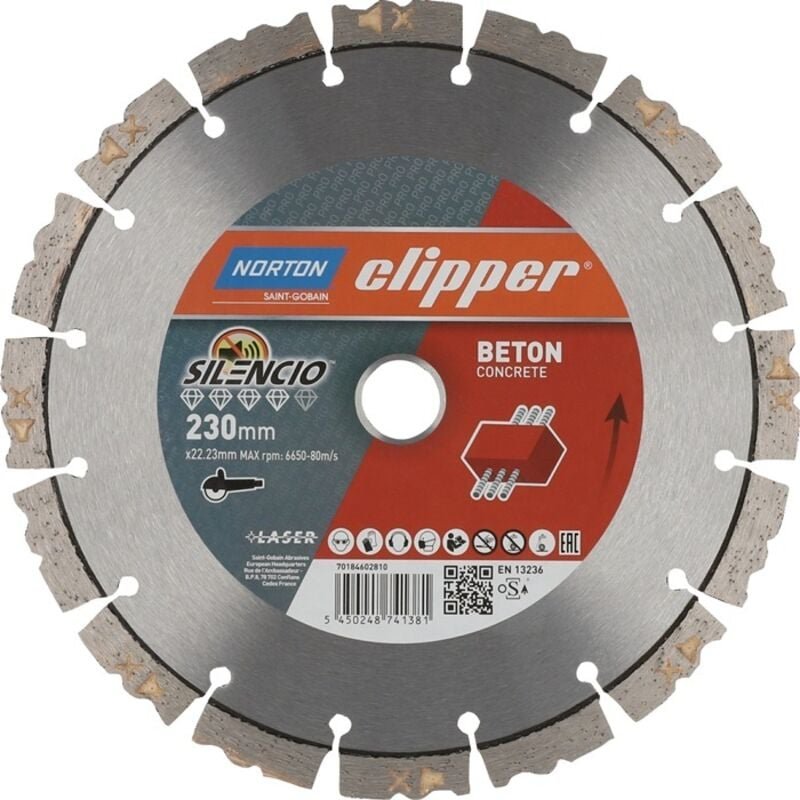 FP - Clipper Diamant Sägeblatt Pro Beton Silencio 230 x 22,23 mm mit 12 mm Segment, für Winkelschleifer, Ausführung: 230...