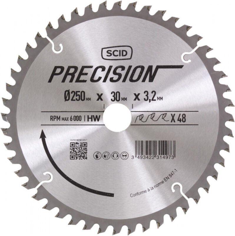 Schneidklinge für stationäre Maschinen, spitz, Ø 250 mm, 48 Zähne, 30°, 3,2 mm