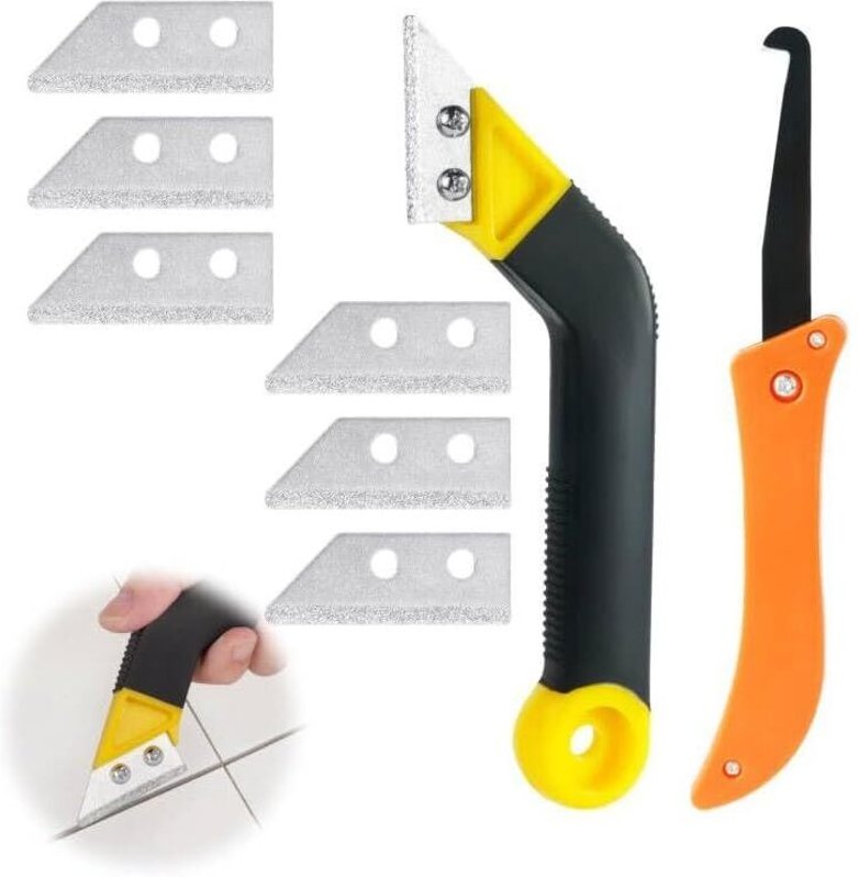 Gabrielle - Fugenschaber, 9er-Set Fliesenfugenschaber mit 7 Ersatzklingen und 1 Winkelsäge, Rasierklingenschaber zum Rei...