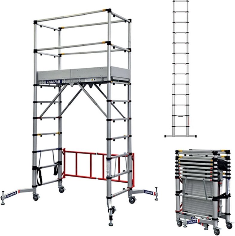 Echafaudage roulant alu télescopique - TELETOWER + Echelle télescopique 8 marches - Longueur 2.60m - TELETOWER/TEL20138