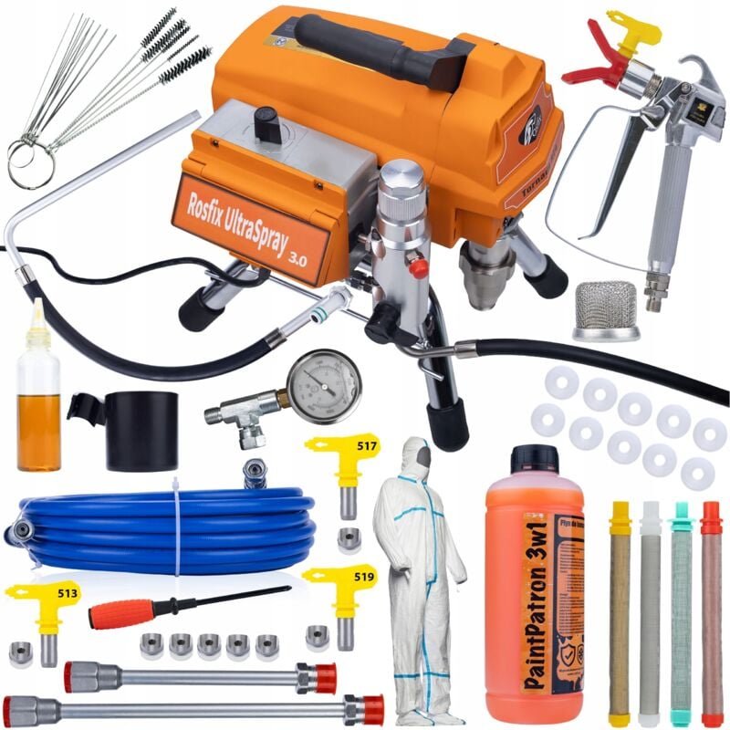 Rosfix Mega Set Rosfix Tornado RT4 UltraSpray 3000W 22MPA 3,2L/min Lackiergerät mit Zubehör
