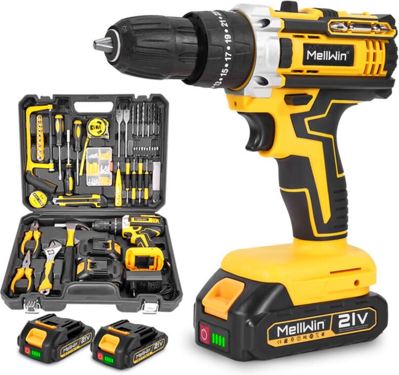 Akku-Bohrschrauber 45 Nm, 25+3 Drehmomenteinstellungen, mit Koffer mit 45 Handwerkzeugen, Bohrmaschine Heimwerker-Set fü...