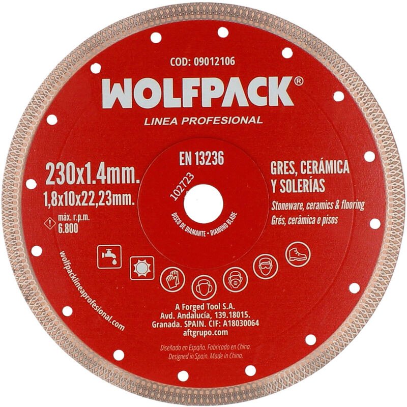 Wolfpack - Disco Diamante ø 230 mm. Porcelanicos, Gres, Ceramica, Solerias. Segmento de 10 mm.