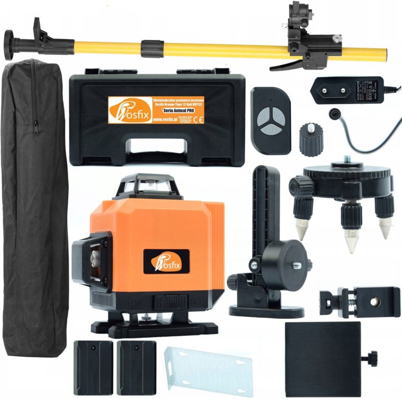 Rosfix Set Orange Tiger ROT12L – 12 Linien Kreuzlinienlaser mit 350 cm Teleskopstange & Wandhalterung Grünlaser 532 nm I...