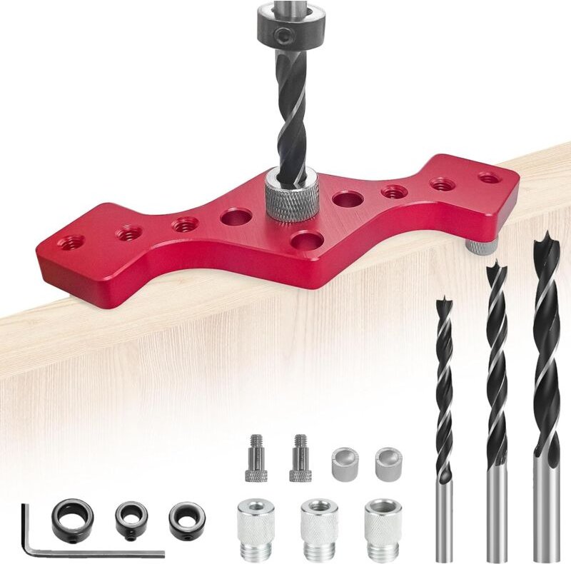 Bohrschablone, Dübellöcher 6/8/10 mm, Holzdübelbohrschablone, Taschenlochbohrset, Taschenlochbohrer für die Holzbearbeit...