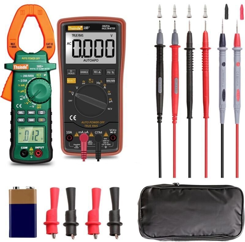 Automatisches Digitalmultimeter und Stromzange – mit Tragetasche, Batterieklemmen, AC/DC-Spannungs-/Strommessleitungen, ...