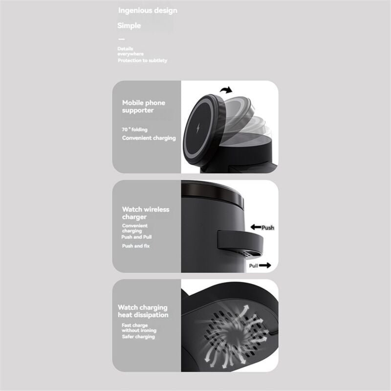Tlily - Qi2 Wireless Ladegerät 3in1 Schnelle Ladestation Ständer Klapphalter für 12/13/14/ a