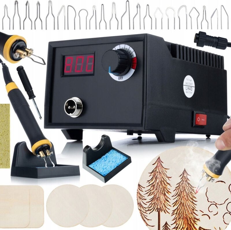 Rosfix Black Fenix RBB60W – Pyrografiestation mit Display 60W Leistung, Temperaturregelung, 20 Spitzen, Sperrholz, Reini...