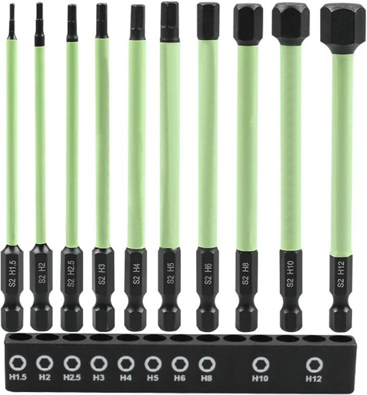 10 Stück Hex Sechskant Schraubendreher Bits Set, Langbits Set, Bitsatz Lang 100mm 1/4" S2 Bitsatz Hexagon Head Schrauben...