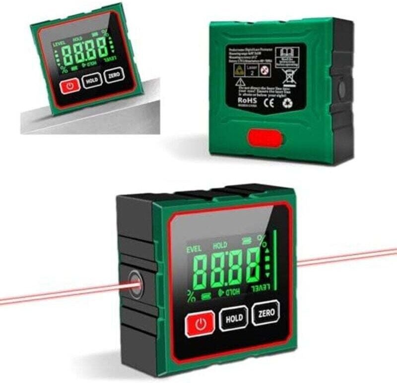 Elektronisches Laser-Nivelliergerät – Winkelmessung – Zimmerei/Bauwesen – LCD-Bildschirm, 4 magnetische Seiten, wasserdi...