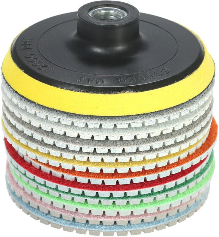 ZVD Diamantscheibe für Schleifmaschine, 11 Stück 4 Zoll Diamant-Nasspolierpads, Schleifscheibe + 1 Stützteller für Grani...