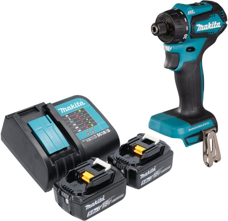 Makita DDF 083 ST Akku Bohrschrauber 18 V 40 Nm 1/4'' Brushless + 2x Akku 5,0 Ah + Ladegerät