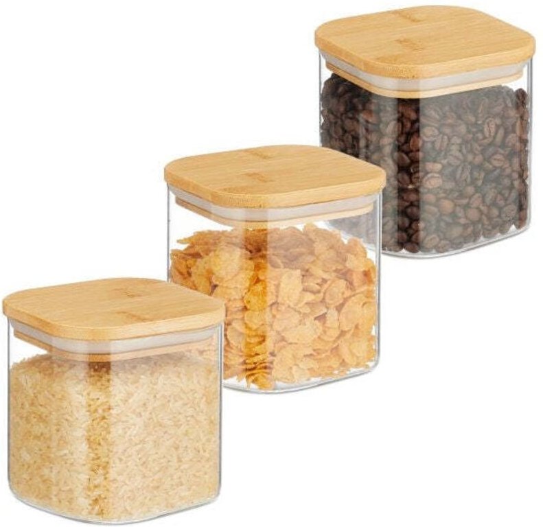 Set of 3 storage jars with lids 600 ml