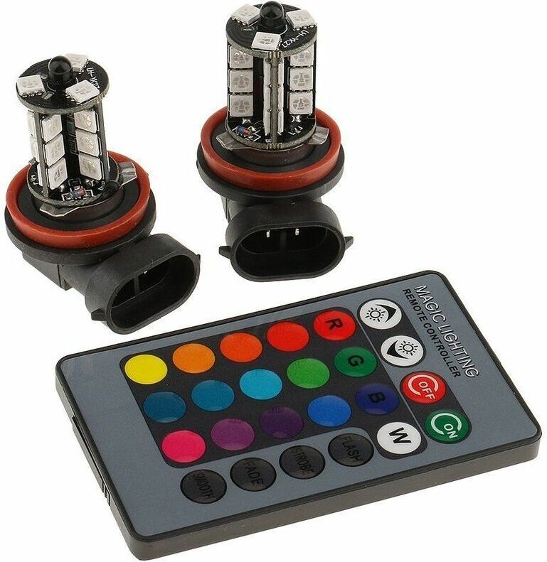 Packung mit 2 H8/H11 RGB-Nebelscheinwerfern, mehrfarbige RGB-LED-Nebelscheinwerfer, Fahrlampen, Fernbedienung, H8/H11-Er...