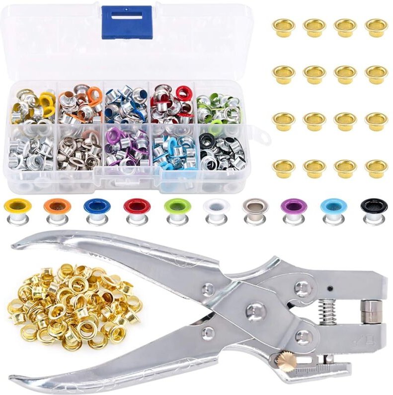 300 Stück 10 Farben 3/4 Zoll Metallösen und 1 Stück Ösenstanzzange mit 100 Stück Goldösen, Metallösen, Schuhösen, Lederö...