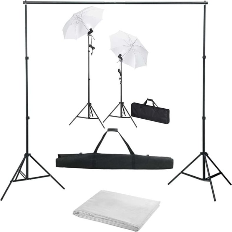 Fotostudio-Set mit Hintergrund, Leuchten und Schirmen - Vidaxl