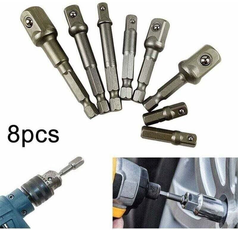 8-teiliges Set mit Steckschlüsseleinsätzen für Schlagbohrmaschinen, Sechskant-Schraubendreher (1/4", 3/8", 1/2")