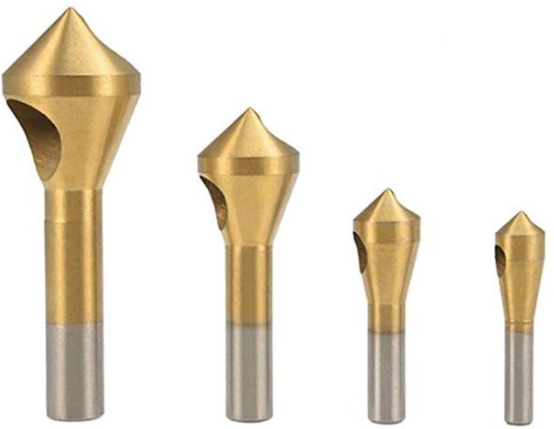 4-teiliges Anfaswerkzeug für schräge Löcher, 90-Grad-Winkel, Entgraten einzelner Löcher, Rundschaftbohrer, Senker, Anfas...