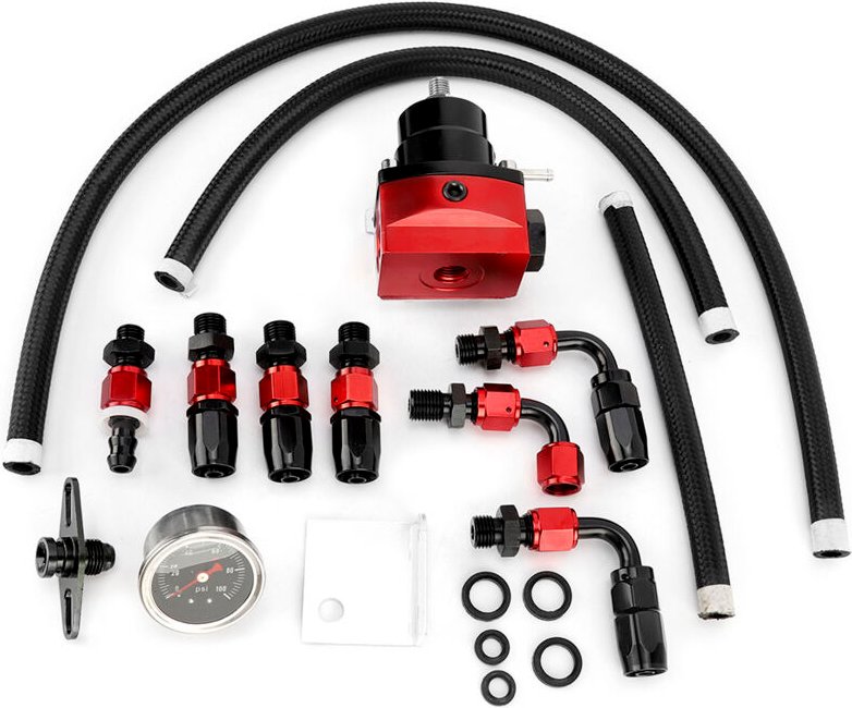 Saluaqui Universal-Kraftstoffdruckregler-Kit mit einstellbarem Druck und 100-psi-Manometer für Hochleistungsmotoren - Sc...