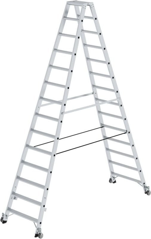 Günzburger Steigtechnik Stufen-Stehleiter beidseitig begehbar mit Rollen 2 x 14 Stufen - 041228