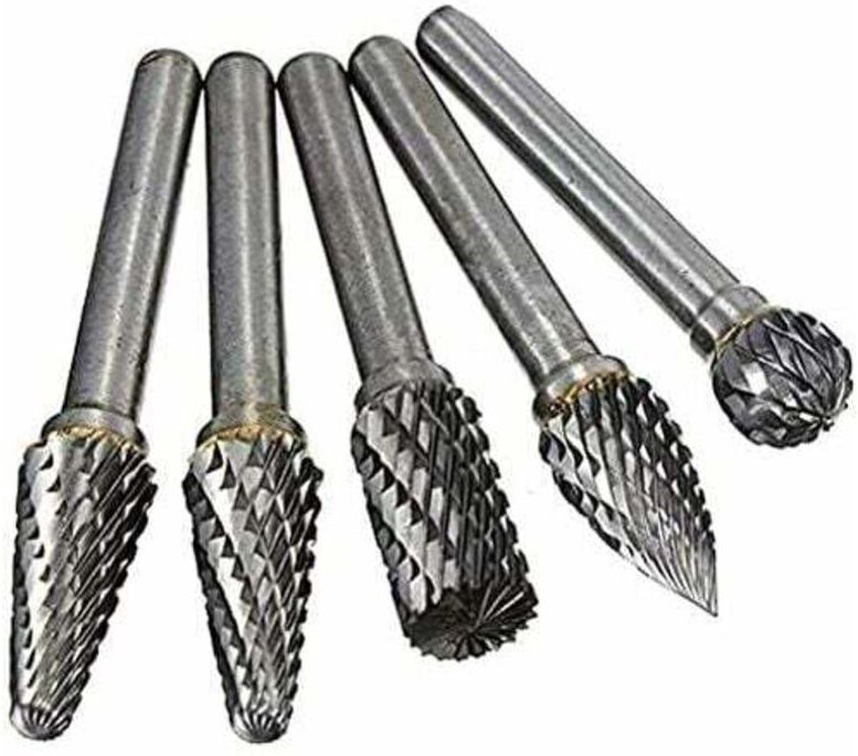 Diamantfräser, 5-teiliges Set mit 6-mm-Schaftkopf-Doppelverzahnungs-Rotationsfräsern aus Wolframkarbid für Holzbearbeitu...