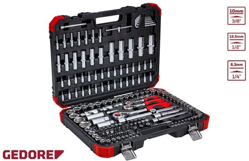 Steckschlüssel-Satz 1/4' + 3/8' + 1/2' 172-teilig Gedore red