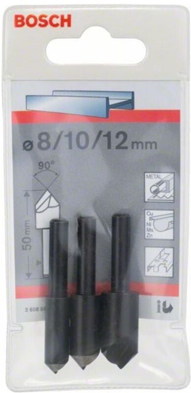 Bosch - Accessories 2608596667 Kegelsenker-Set 3teilig 8 mm, 10 mm, 12 mm hss Zylinderschaft 1 Set