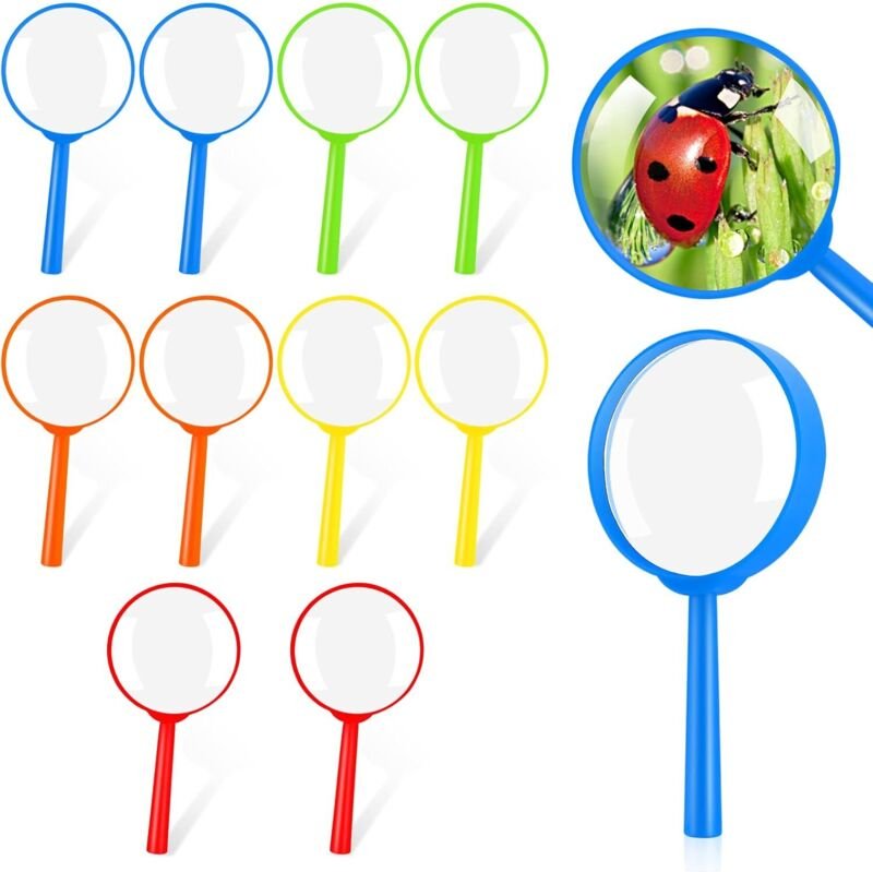 10 Stück Kinderlupen, Mini-tragbare Kunststofflupen, bunte tragbare Detektivlupen für Unterrichtsaktivitäten, Detailarbe...