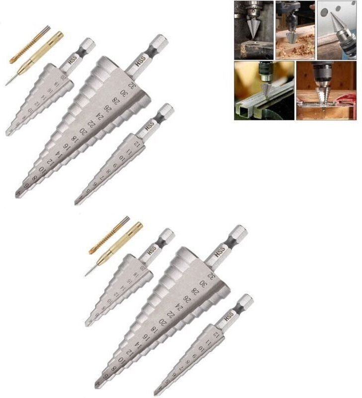 3-teiliger Metall-Stufenbohrer, 4 12/20/32 mm HSS-Titan-Kegel-Dreieckssenker, Sechskantschaft für Stahl, Holz, Messing, ...