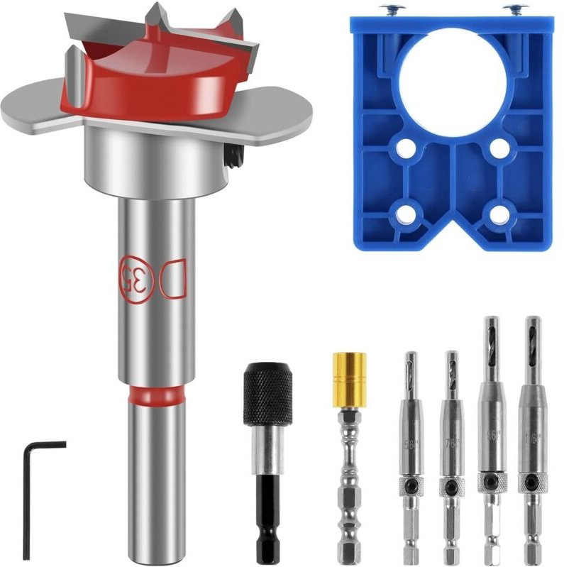 Topfscharnier Bohrschablonen Set, 35mm Forstnerbohrer, Scharnierbohrer Set, Topfband Bohrschablone Möbelbau, Bohrhilfe, ...