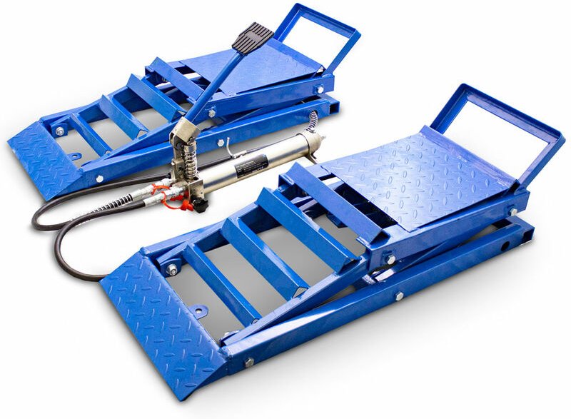 2 Stück hydraulik Auto PKW KFZ Auffahrrampen Set mit Wagenheber hydraulisch Höhenverstellbar Wartungsrampe Hebebühne Ram...