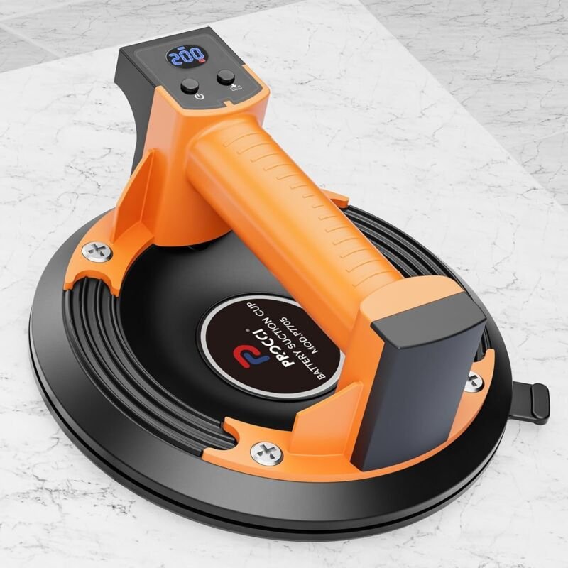 Akkubetriebener Saugnapf für glatte Oberflächen – 200 kg Saugkraft, LCD-Display, 2500-mAh-Akku (bis zu 7 Stunden Laufzei...