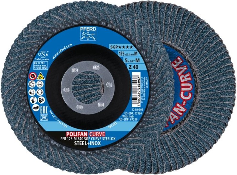 PFERD POLIFAN CURVE Fächerscheibe PFR 125x22,23 mm Breite M Z40 SGP STEELOX für Stahl/Edelstahl