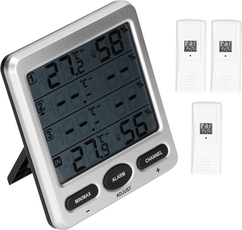 Feuchte- und Temperaturmessgerät mit LCD-Digitalanzeige, Thermometer und Hygrometer mit 3 externen Sensoren TSWS10