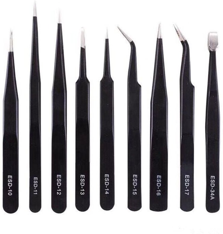 10 pcs Anti-static Tweezers Precision ESD Tweezers Maintenance Tools Kit, for Electronics Repair, black